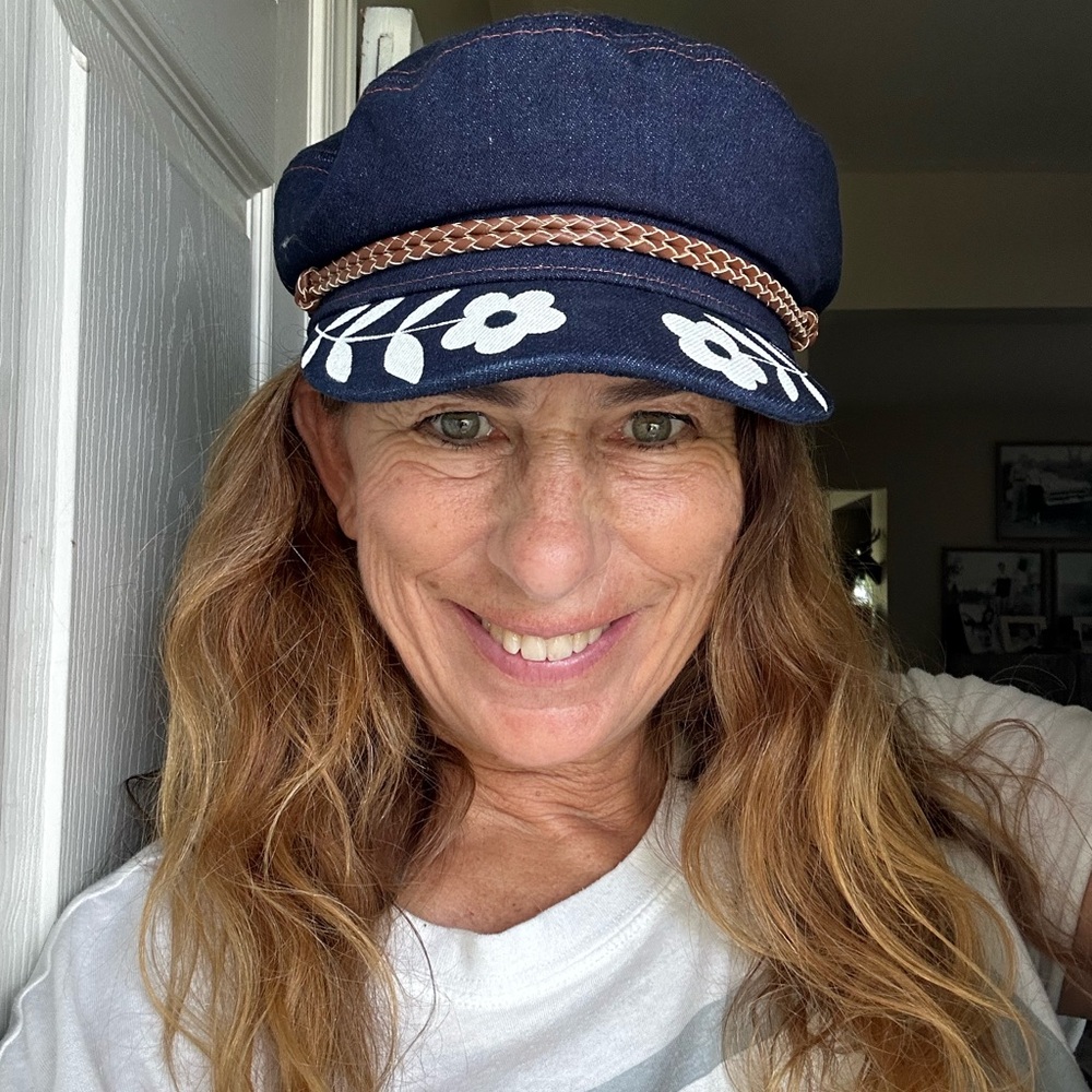Elegant Navy Cap with White Floral Design by Brixton ( New)